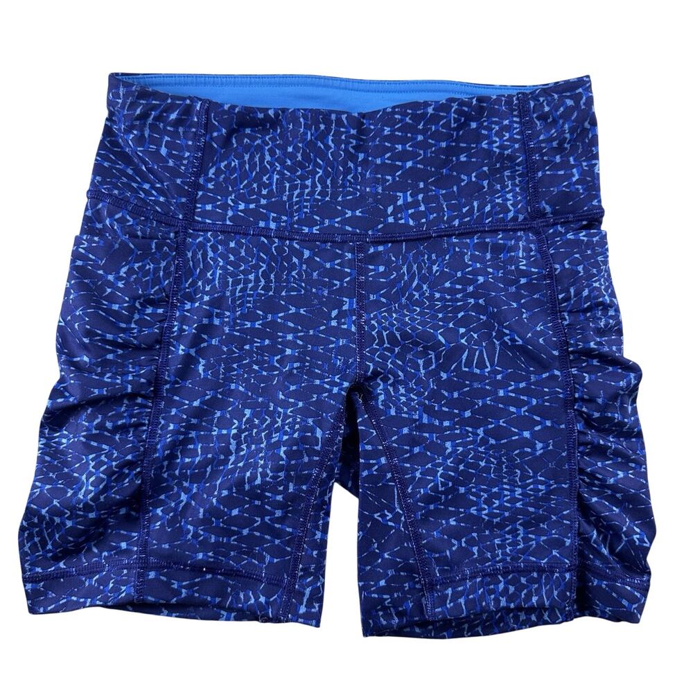 Lululemon Speed Track Shorts Womens 4‎ Blue Samba Snake Ruched Running Yoga Gym